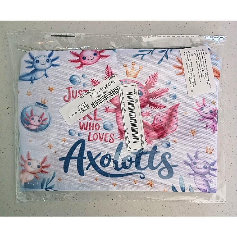 Axolotl Cosmetic Pouch | Just a Girl Who Loves Axolotls Makeup Bag | NWT - Picture 7 of 7